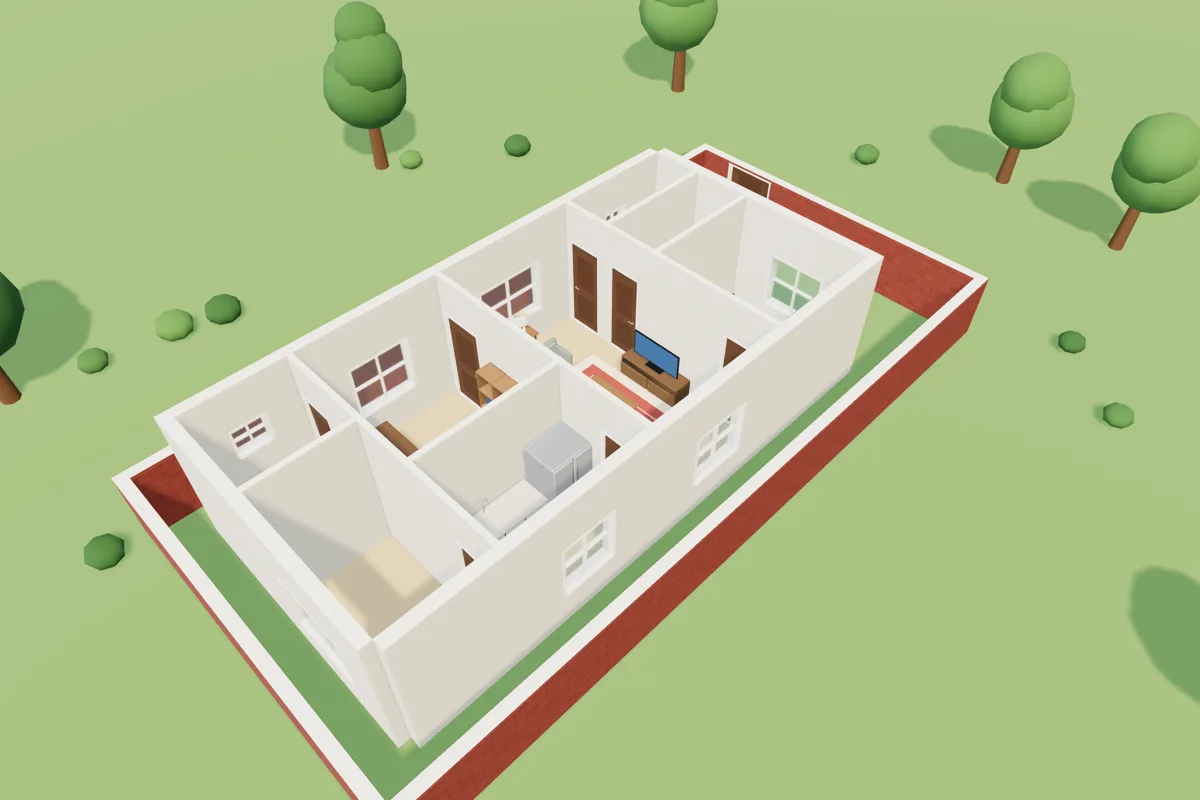 3D view of the example 25 × 50 ft plan