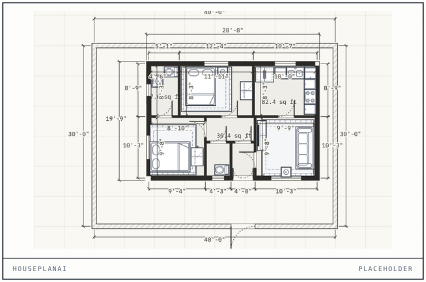 Example 30 × 40 ft house plan drawn to scale in HousePlanAI