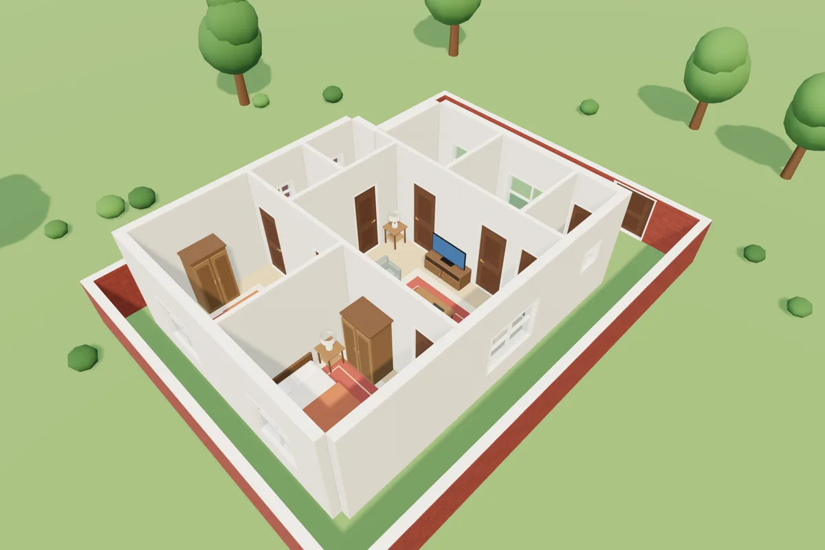 3D view of the example 30 × 40 ft plan