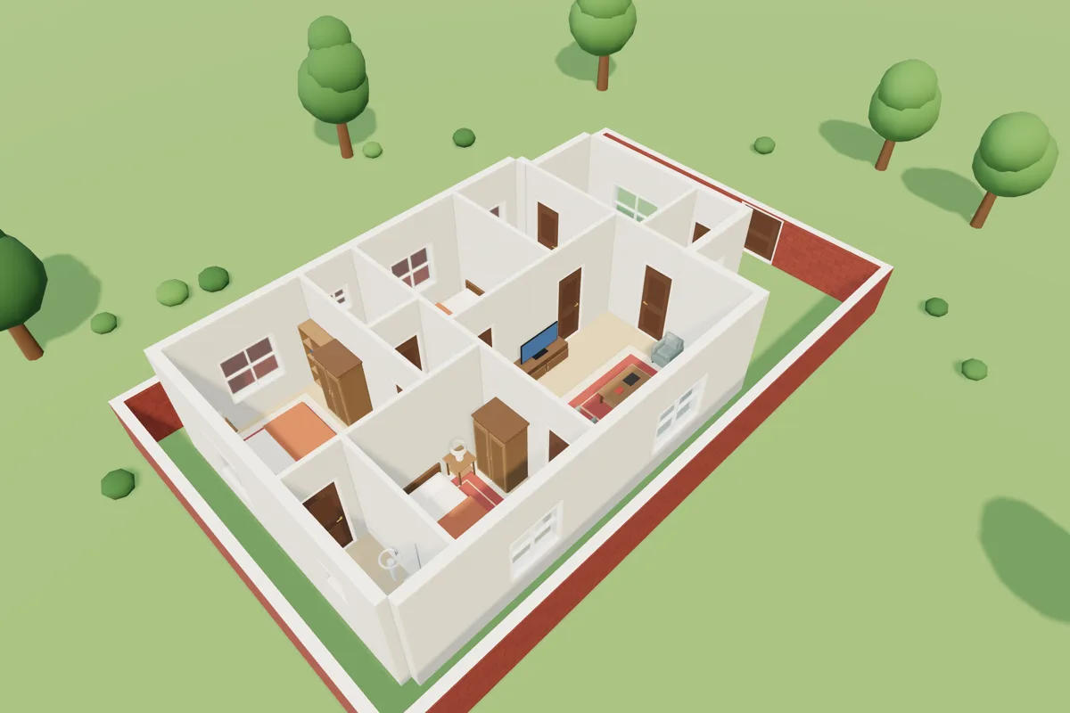3D view of the example 30 × 50 ft plan