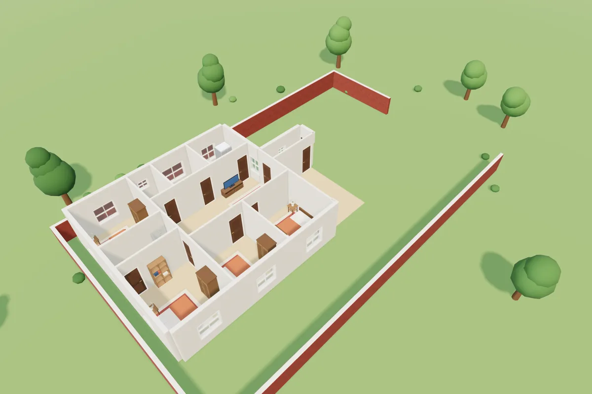 3D view of the example 50 × 80 ft plan